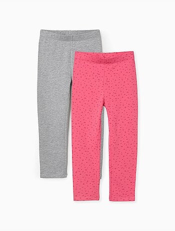 Lot de 2 leggings en coton unis/à fleurs