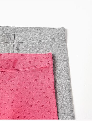 Lot de 2 leggings en coton unis/à fleurs