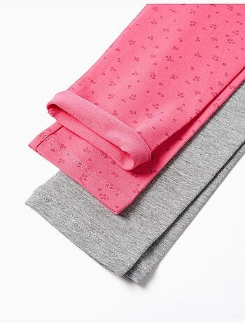 Lot de 2 leggings en coton unis/à fleurs