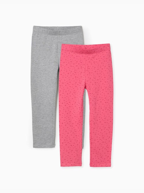 Lot de 2 leggings en coton unis/à fleurs - Kiabi