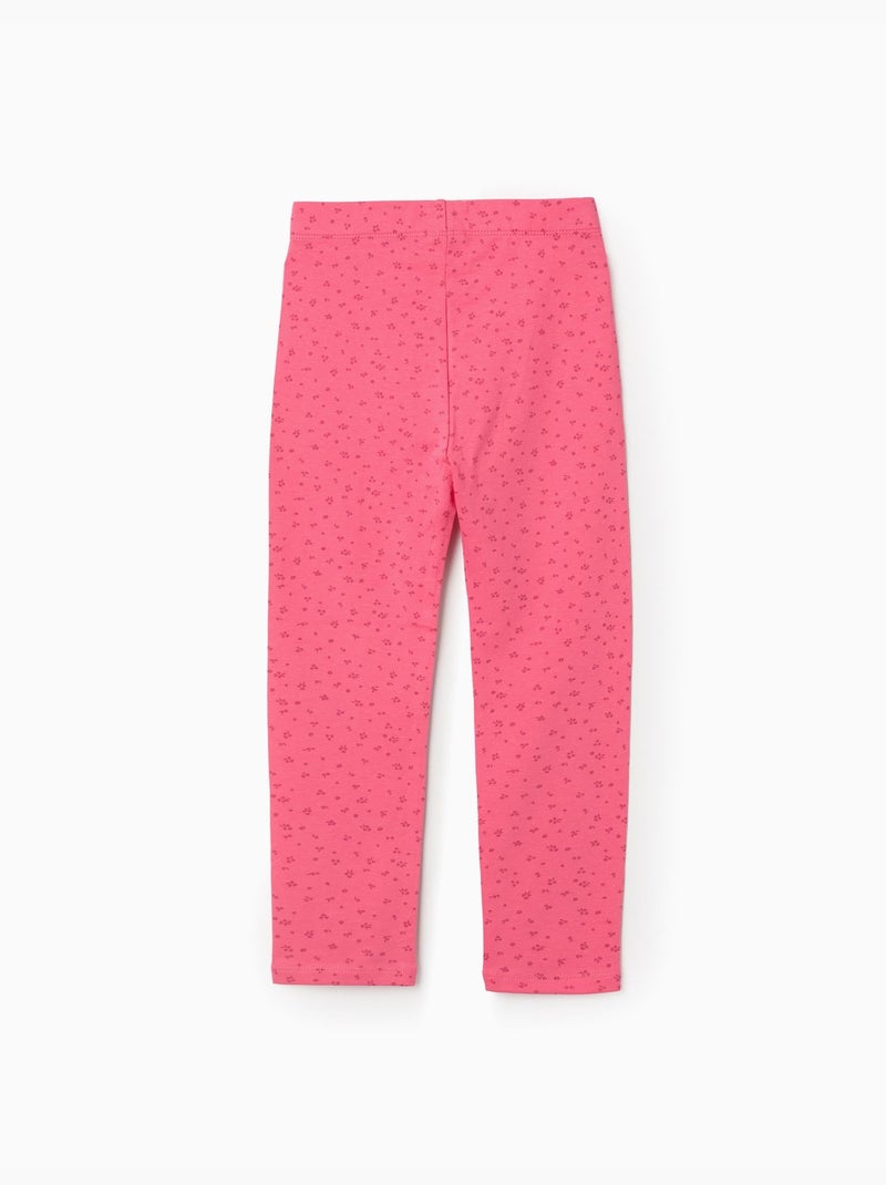 Lot de 2 leggings en coton unis/à fleurs Rose - Kiabi