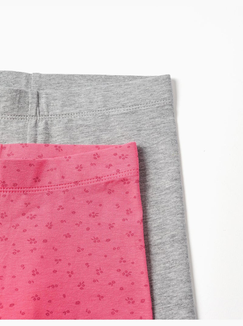 Lot de 2 leggings en coton unis/à fleurs Rose - Kiabi