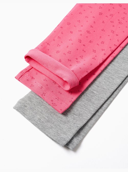 Lot de 2 leggings en coton unis/à fleurs - Kiabi