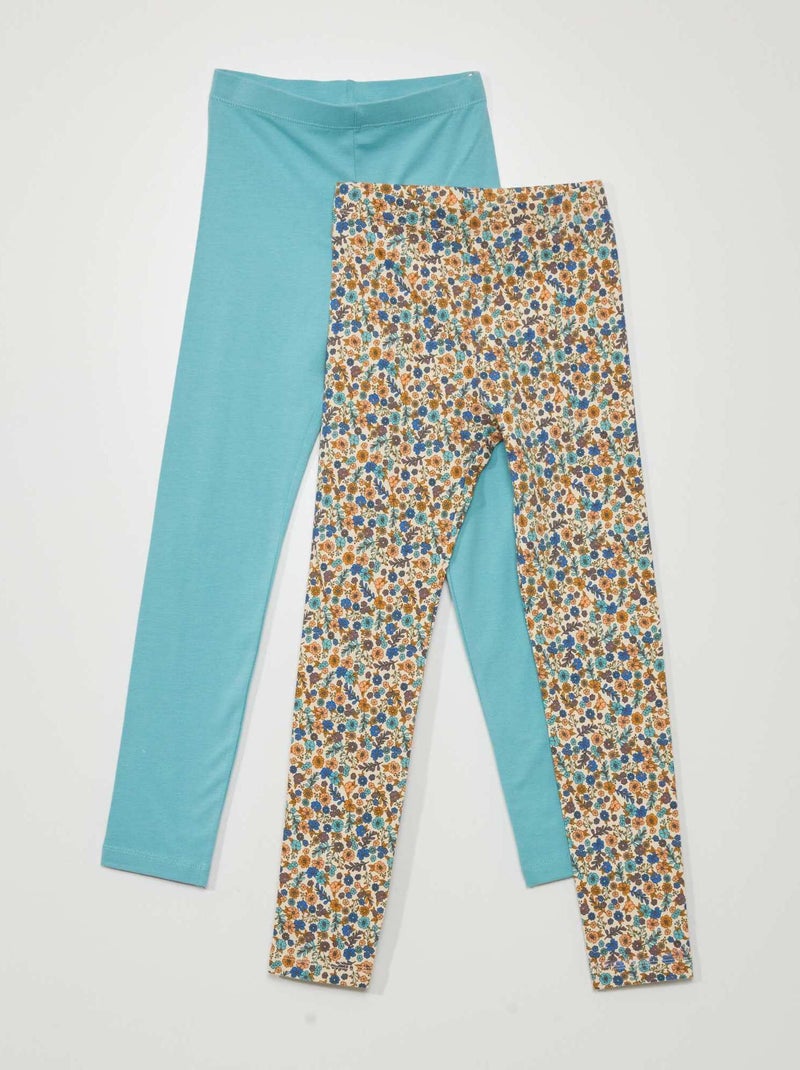 Lot de 2 leggings en jersey - 2 pièces Bleu/beige - Kiabi