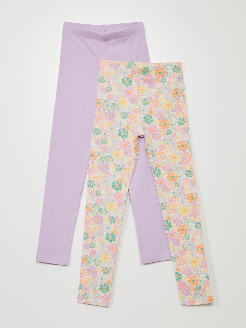 Lot de 2 leggings en jersey - 2 pièces Violet/blanc - Kiabi