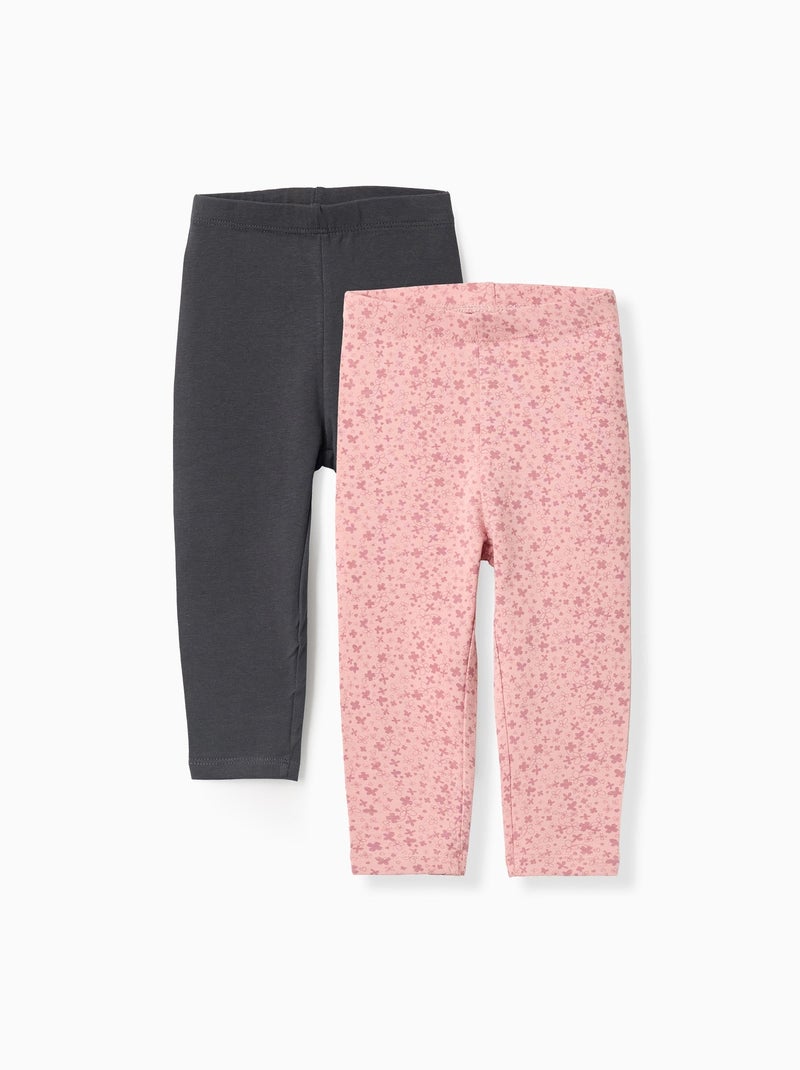 Lot de 2 Leggings Floral/Uni Gris foncé - Kiabi