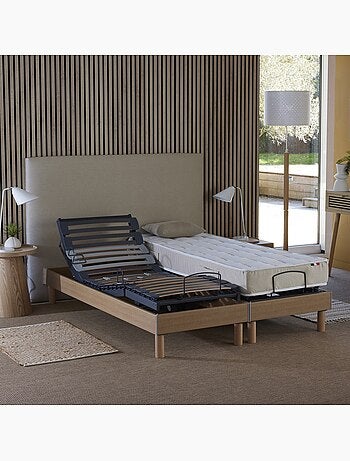 Lot de 2 lits électriques de relaxation multi lattes chêne clair