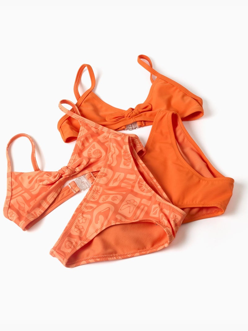 Lot de 2 maillots de bain 2 pièces avec nœud décoratif Noir Orange - Kiabi