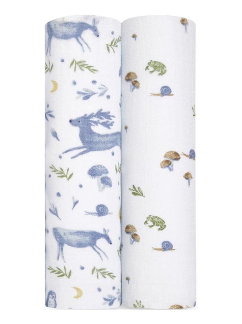 Lot de 2 maxi-langes en coton bio Outdoors (120 x 120 cm) Bleu - Kiabi