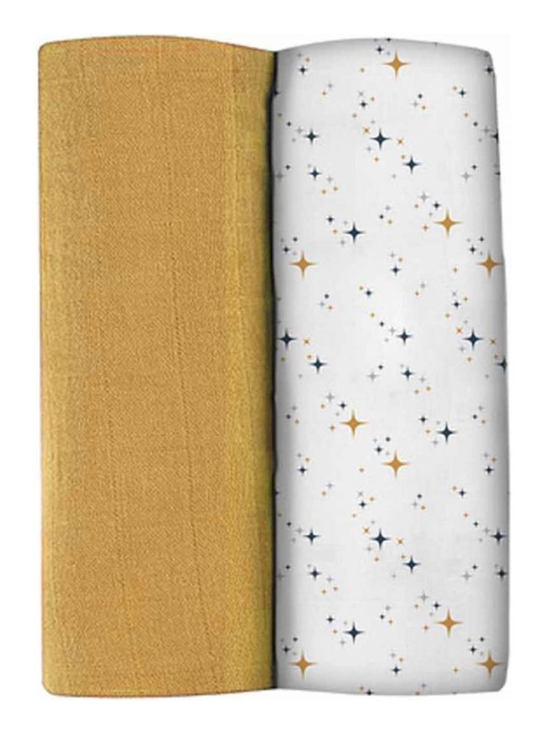 Lot de 2 Maxi langes Jaune Miel et Nuit étoilée (120 x 120 cm) Jaune - Kiabi