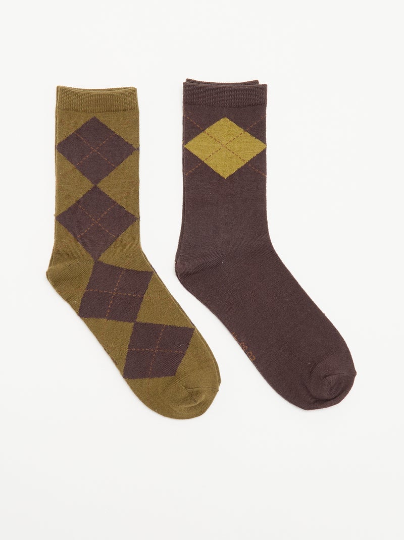 Lot de 2 mi-chaussettes imprimées Kaki - Kiabi