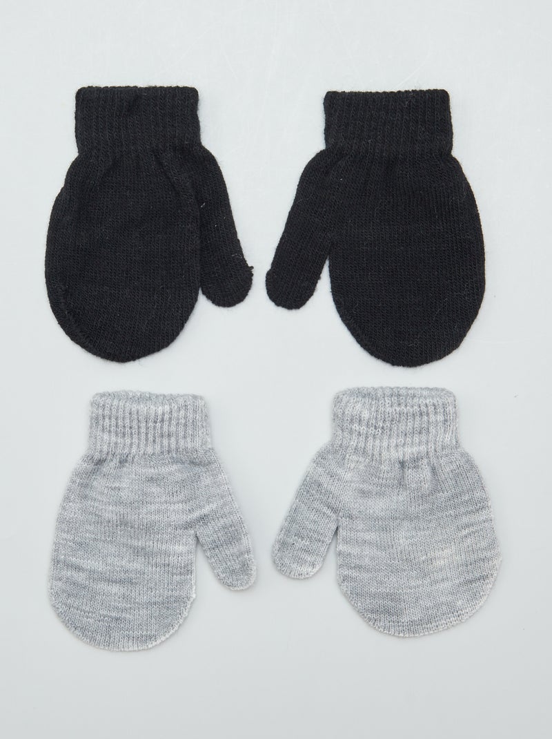 Lot de 2 moufles unies Noir/Gris - Kiabi