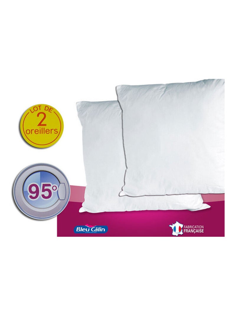 Lot de 2 oreillers - Bleu Calin - Polyester Blanc - Kiabi