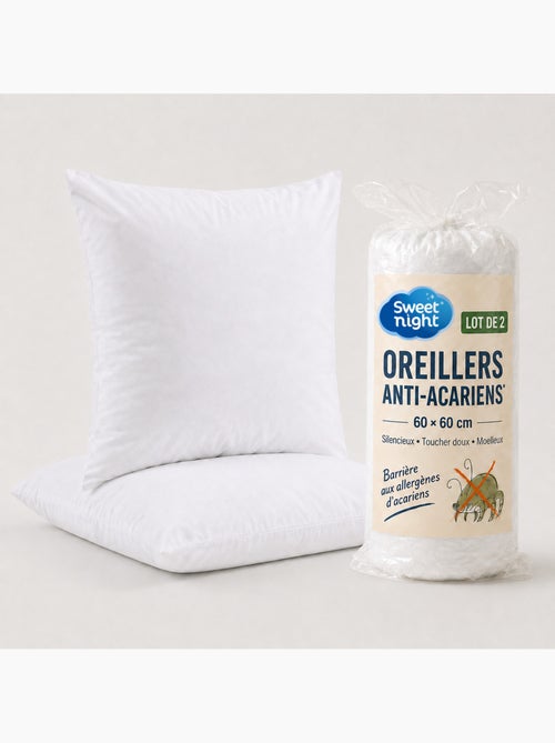 Lot de 2 oreillers 60x60 cm - anti acariens - anti bactériens - confort moelleux - oeko-tex - pack - Kiabi Lot de 2 oreillers 60x60 cm - anti acariens - anti bactériens - confort moelleux - oeko-tex - pack - Kiabi