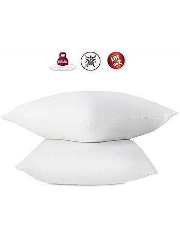 Lot de 2 oreillers anti-acariens - 60 x 60 cm - 100% coton traité biome® - abeil