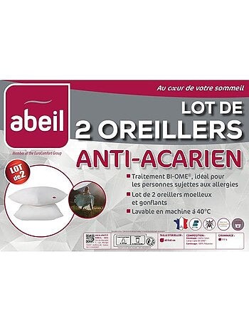 Lot de 2 oreillers anti-acariens - 60 x 60 cm - 100% coton traité biome® - abeil