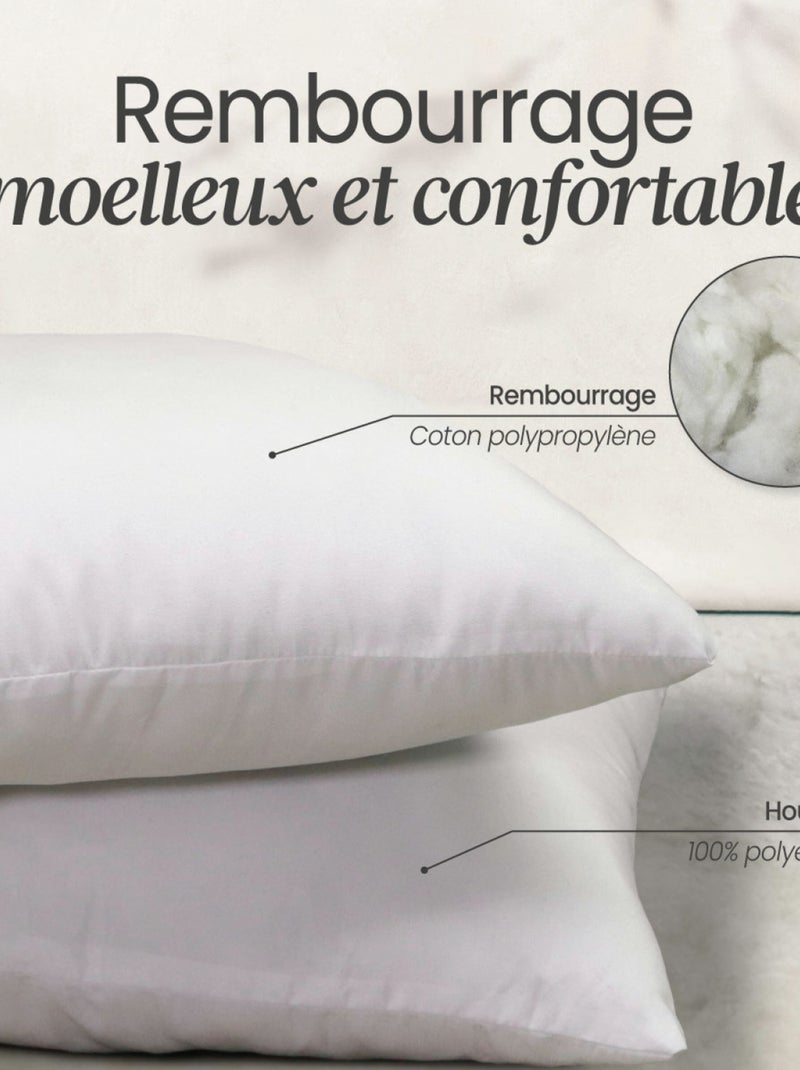 Lot de 2 oreillers, coussins de garnissage carrés - Vivezen Blanc - Kiabi