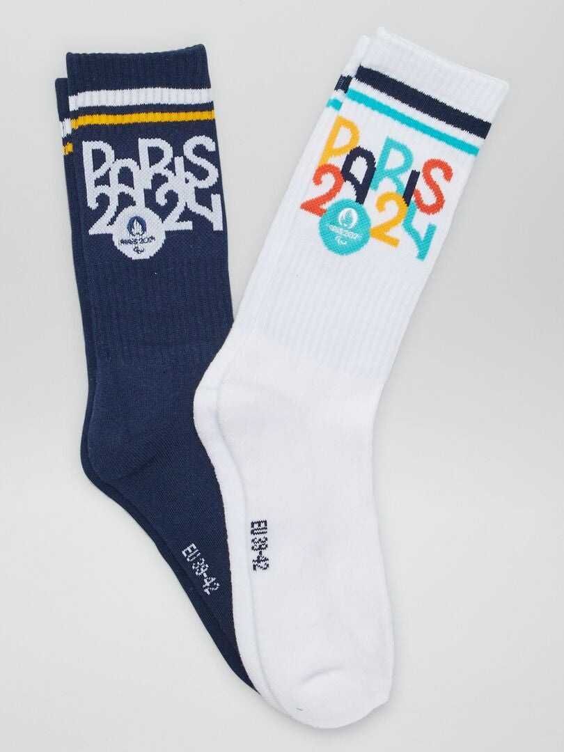 Lot de 2 paires de chaussettes - Paris 2024 Blanc/noir - Kiabi