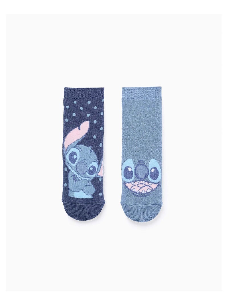Lot de 2 Paires de Chaussettes Antidérapante Stitch Bleu Bleu marine Bleu - Kiabi