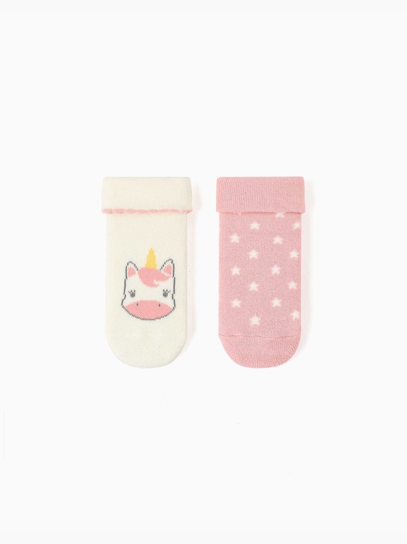Lot de 2 paires de chaussettes antidérapantes avec licorne/étoiles Multicolore - Kiabi