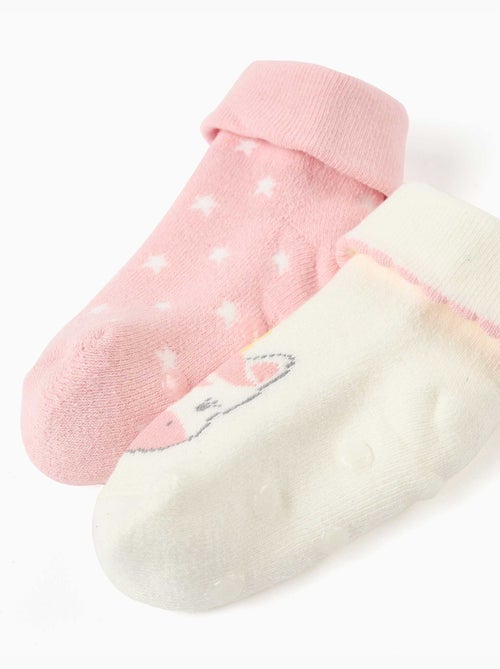 Lot de 2 paires de chaussettes antidérapantes avec licorne/étoiles - Kiabi Lot de 2 paires de chaussettes antidérapantes avec licorne/étoiles - Kiabi
