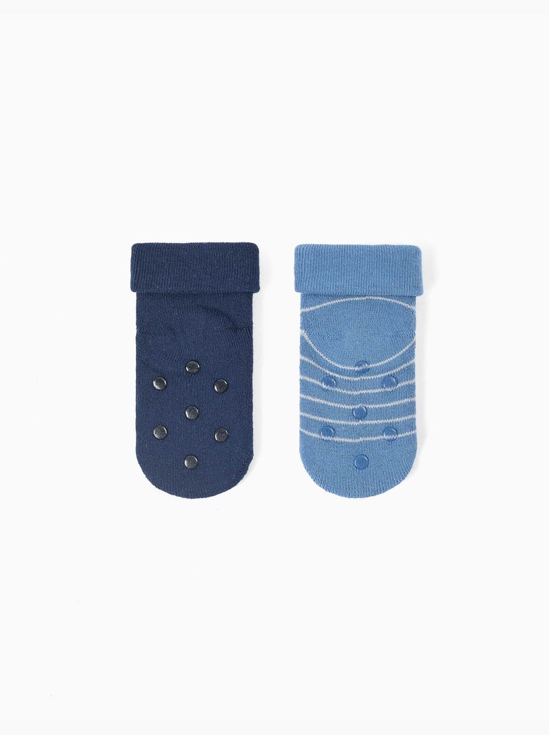 Lot de 2 paires de chaussettes antidérapantes avec rayures/fusée Multicolore - Kiabi