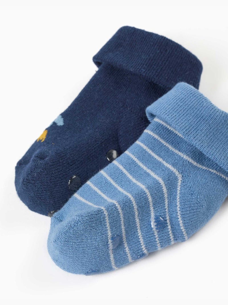 Lot de 2 paires de chaussettes antidérapantes avec rayures/fusée Multicolore - Kiabi