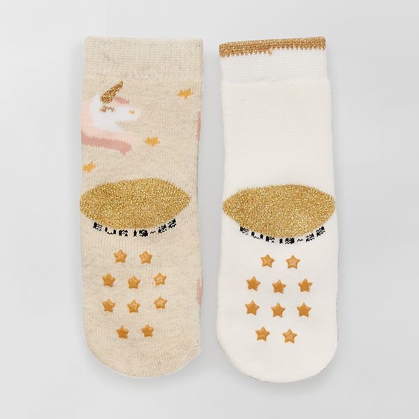 Lot De 2 Paires De Chaussettes Antiderapantes Bebe Fille Beige Kiabi 4 00