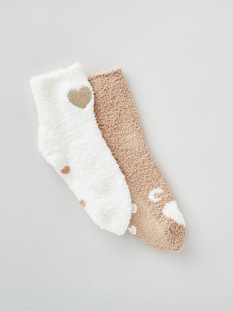 Lot de 2 paires de chaussettes antidérapantes - Blanc/beige - Kiabi - 4.00€