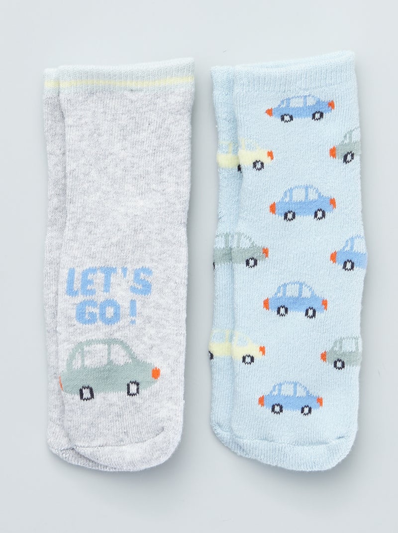 Lot de 2 paires de chaussettes antidérapantes Bleu/gris - Kiabi