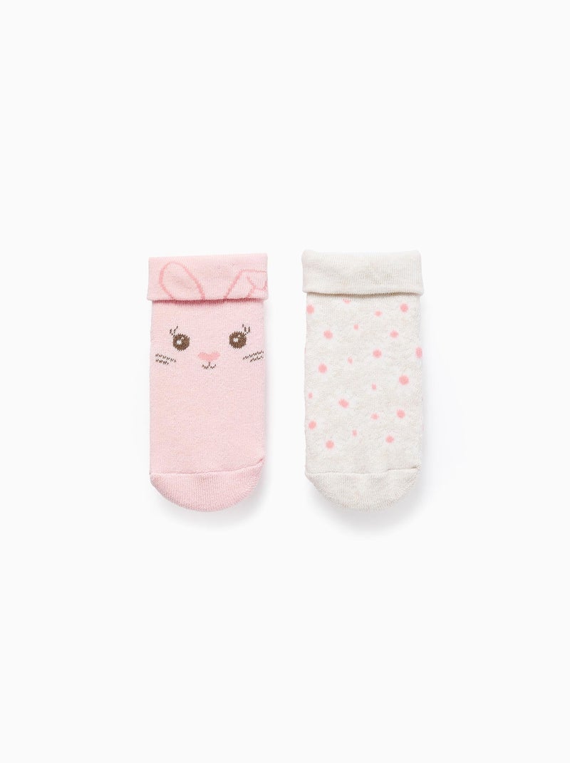 Lot de 2 Paires de Chaussettes Antidérapantes Floral Blanc Rose - Kiabi