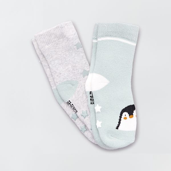 Lot De 2 Paires De Chaussettes Antiderapantes Bebe Fille Gris Bleu Pingouin Kiabi 4 00