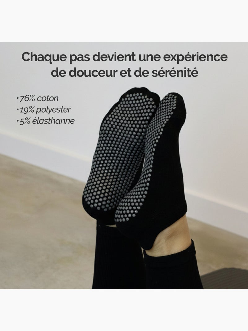 Lot de 2 paires de chaussettes antidérapantes, maison, sport, yoga, pilates - Vivezen Noir - Kiabi