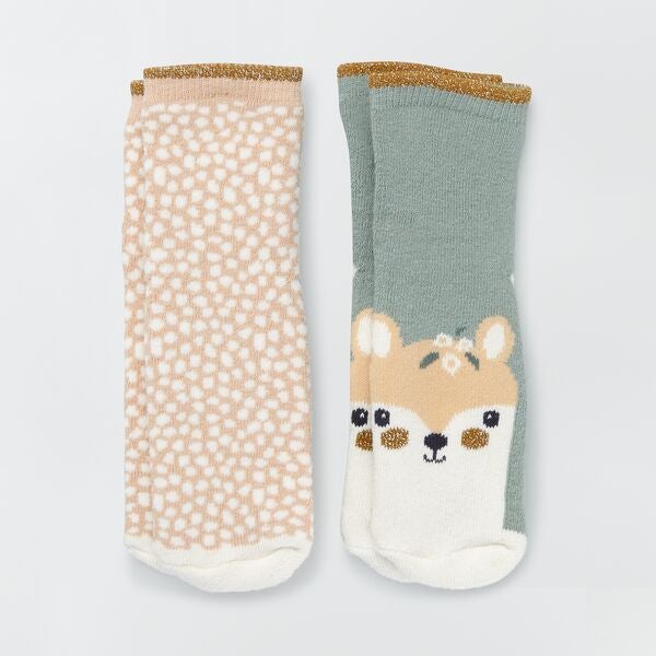 Lot De 2 Paires De Chaussettes Antiderapantes Bebe Fille Beige Kiabi 4 00