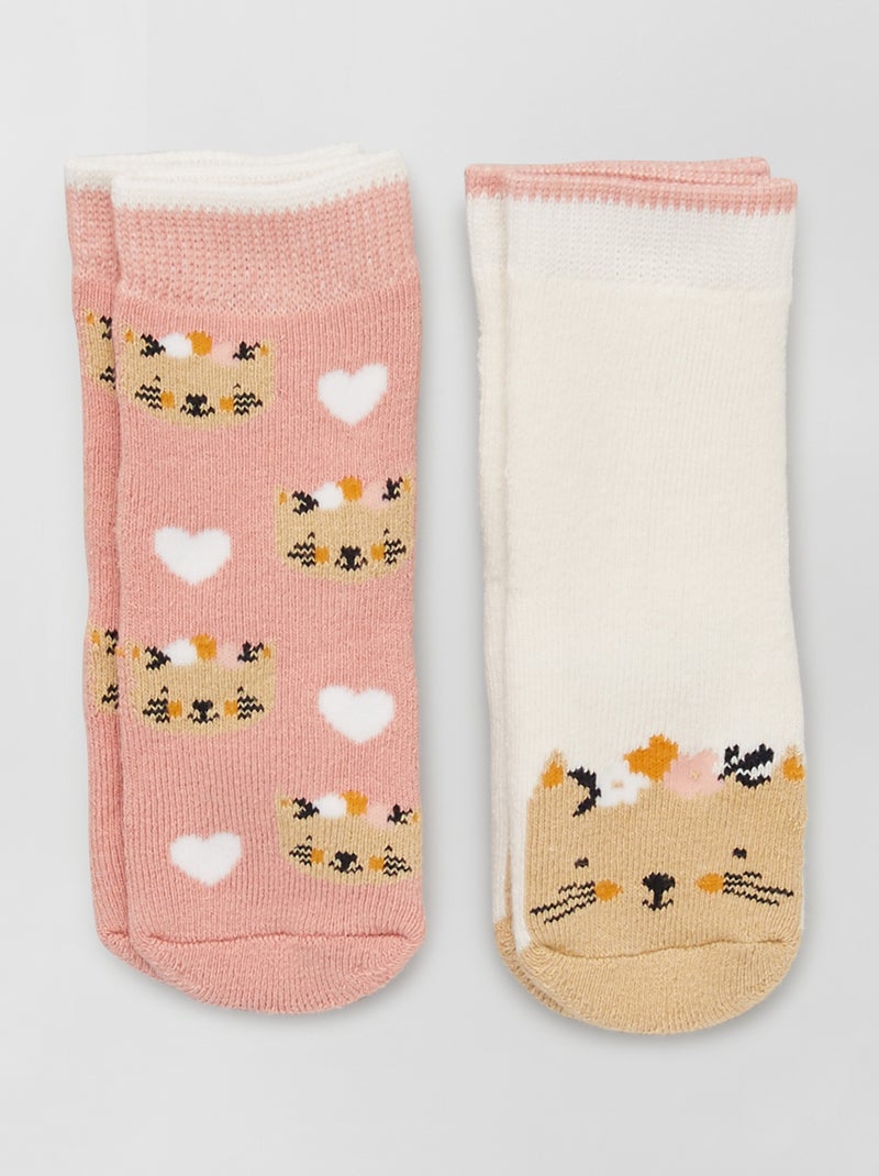 Lot de 2 paires de chaussettes antidérapantes Rose/blanc - Kiabi
