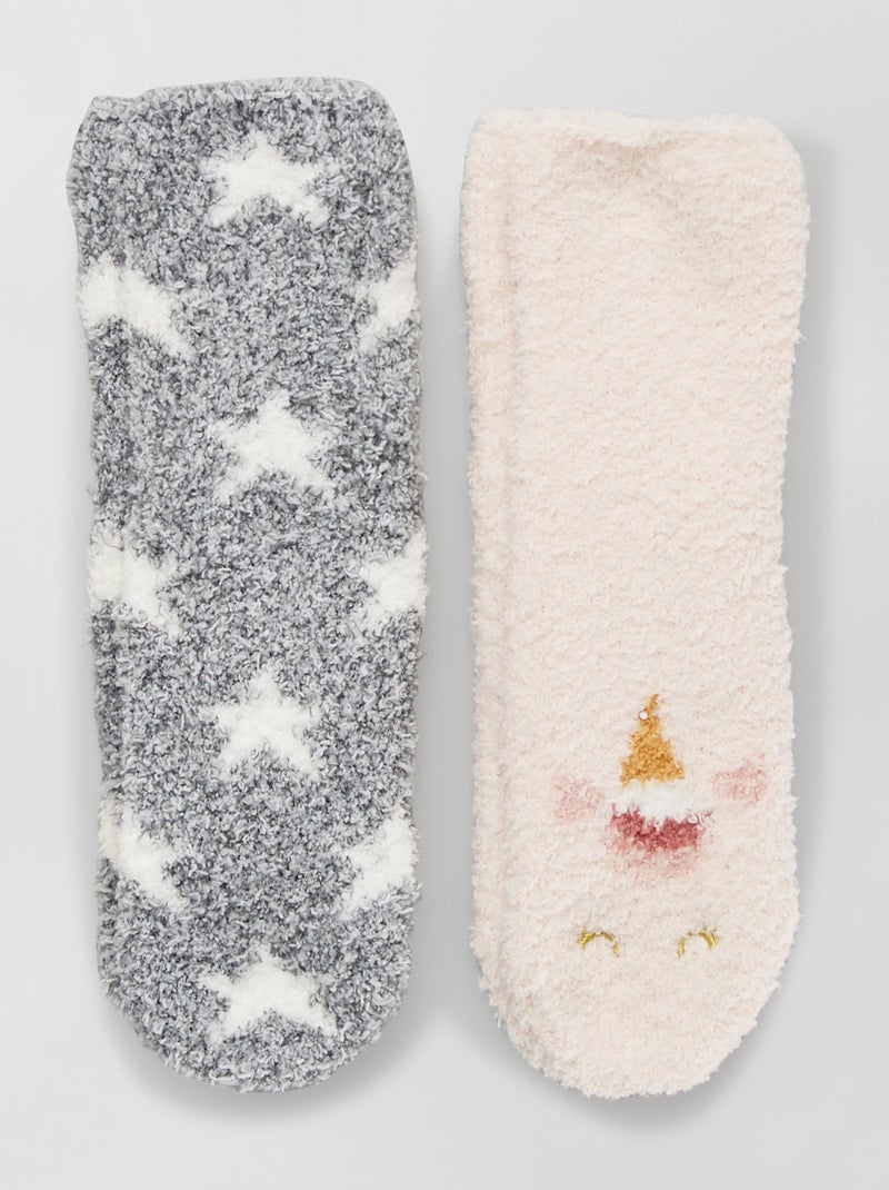 Lot de 2 paires de chaussettes antidérapantes rose/gris licorne - Kiabi
