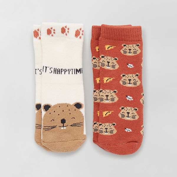 Lot De 2 Paires De Chaussettes Antiderapantes Bebe Fille Rouge Beige Kiabi 4 00
