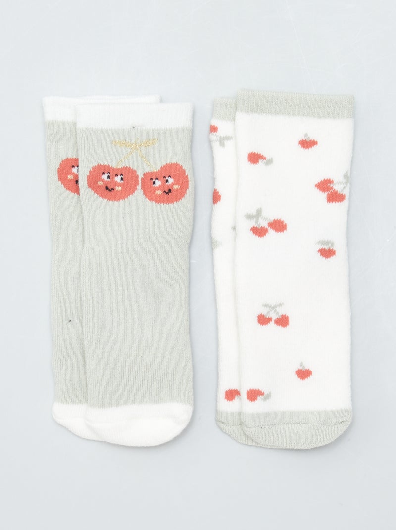 Lot de 2 paires de chaussettes antidérapantes Vert/blanc - Kiabi