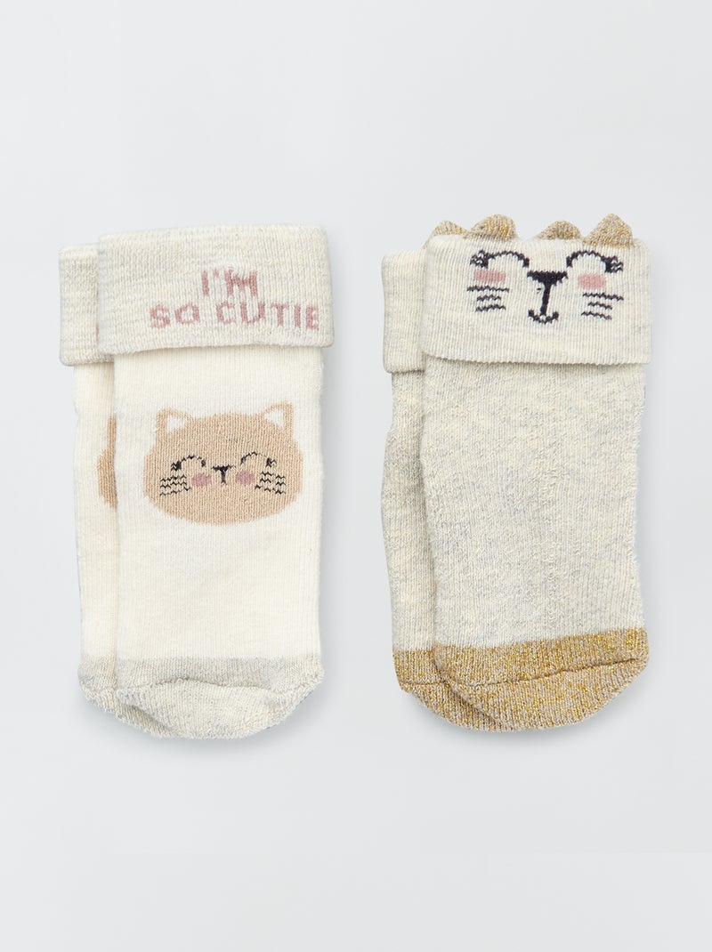 Lot de 2 paires de chaussettes Beige/blanc - Kiabi