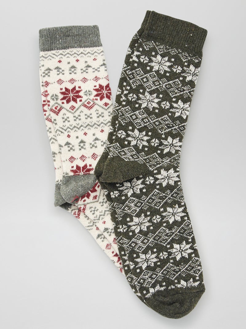 Lot de 2 paires de chaussettes Beige/vert - Kiabi