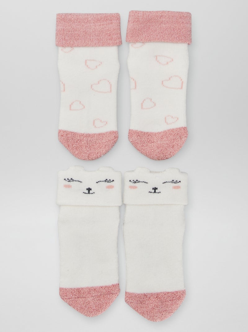 Lot de 2 paires de chaussettes Blanc/rose - Kiabi