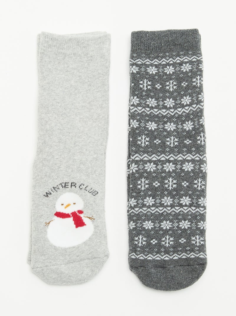 Lot de 2 paires de chaussettes chaudes - Noël Gris - Kiabi