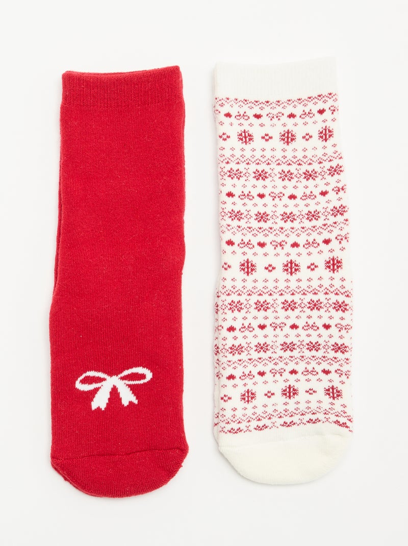Lot de 2 paires de chaussettes chaudes - Noël Rouge - Kiabi