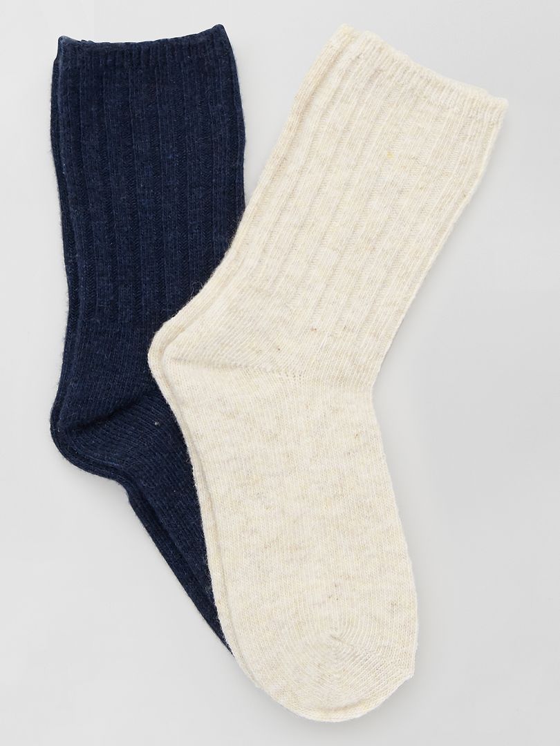 Lot de 2 paires de chaussettes chaudes beige/bleu marine - Kiabi