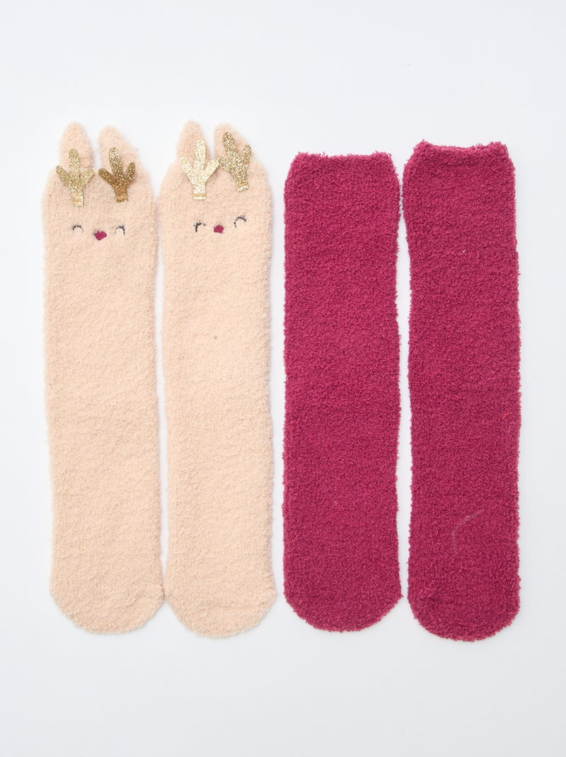 Lot de 2 paires de chaussettes chaudes Beige/rouge - Kiabi
