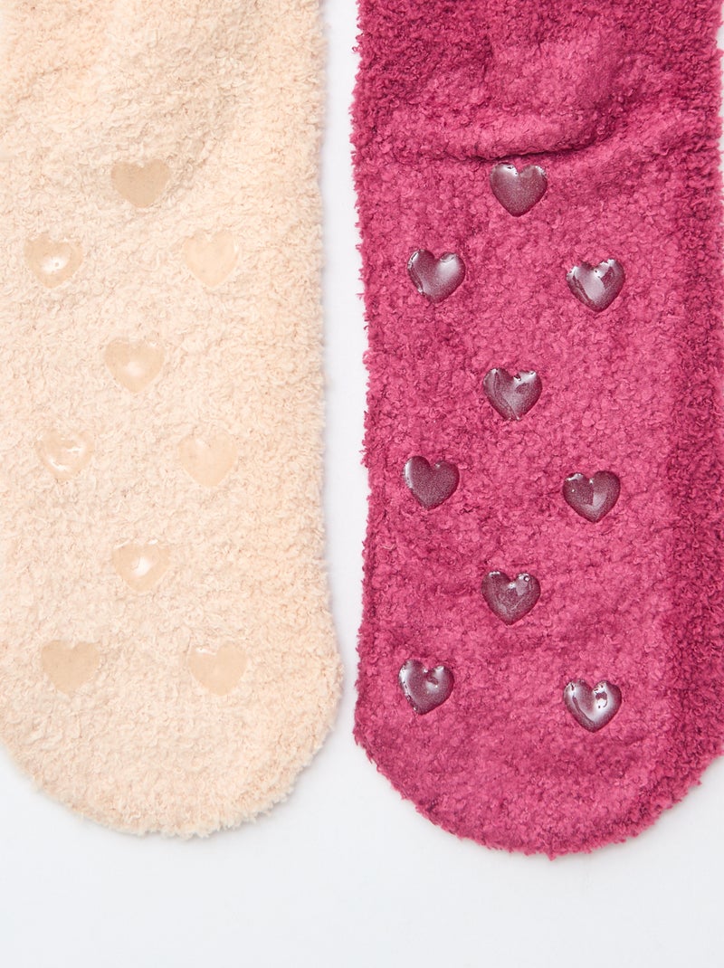 Lot de 2 paires de chaussettes chaudes Beige/rouge - Kiabi