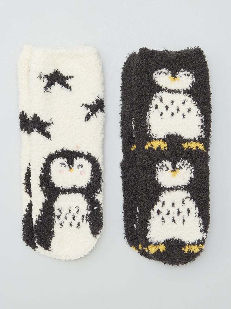 Lot de 2 paires de chaussettes chaudes fantaisies Noir - Kiabi