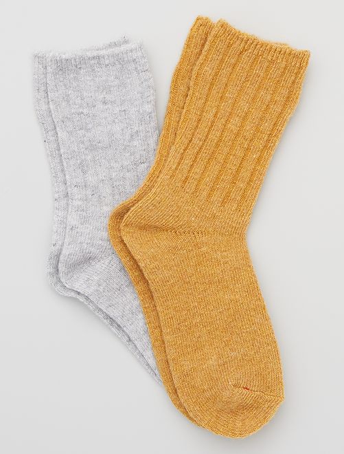 Lot de 2 paires de chaussettes chaudes                                         gris/moutarde 
