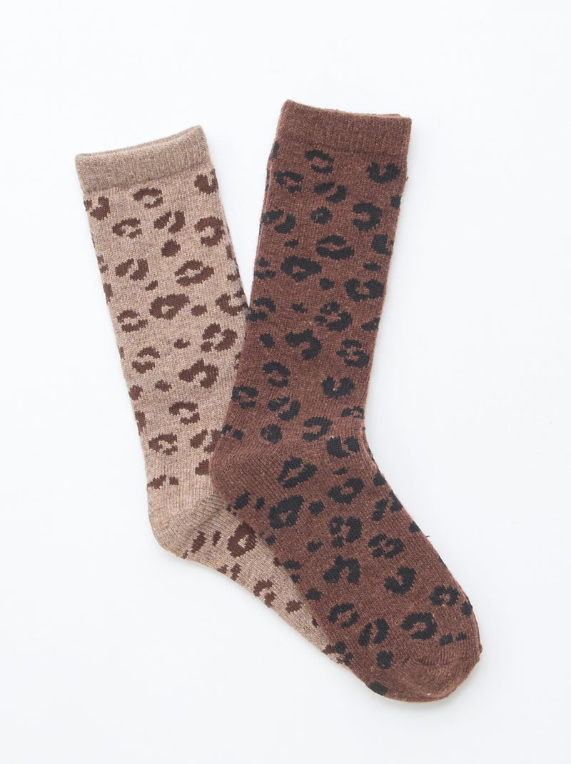 Lot de 2 paires de chaussettes chaudes 'Léopard' Marron - Kiabi
