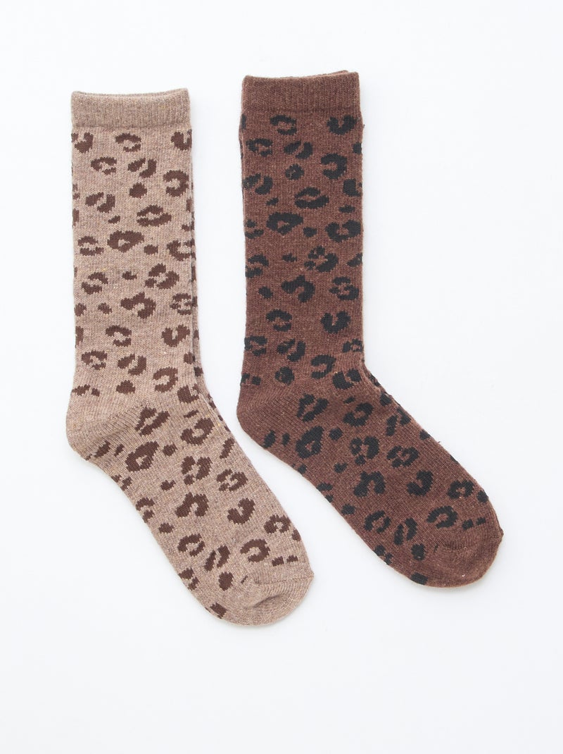 Lot de 2 paires de chaussettes chaudes 'Léopard' Marron - Kiabi